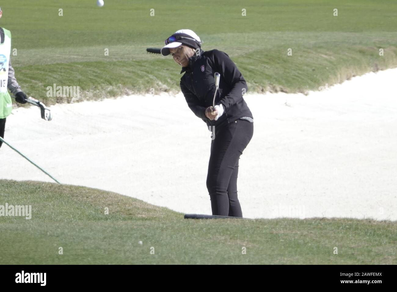 Pebble Beach, USA. 08th Feb, 2020. Monterey, California, USA February 7th  2020 Condoleezza Rice, ex Secretary of State in the waste bunker on the  third day of the AT&T Pro-Am PGA Golf