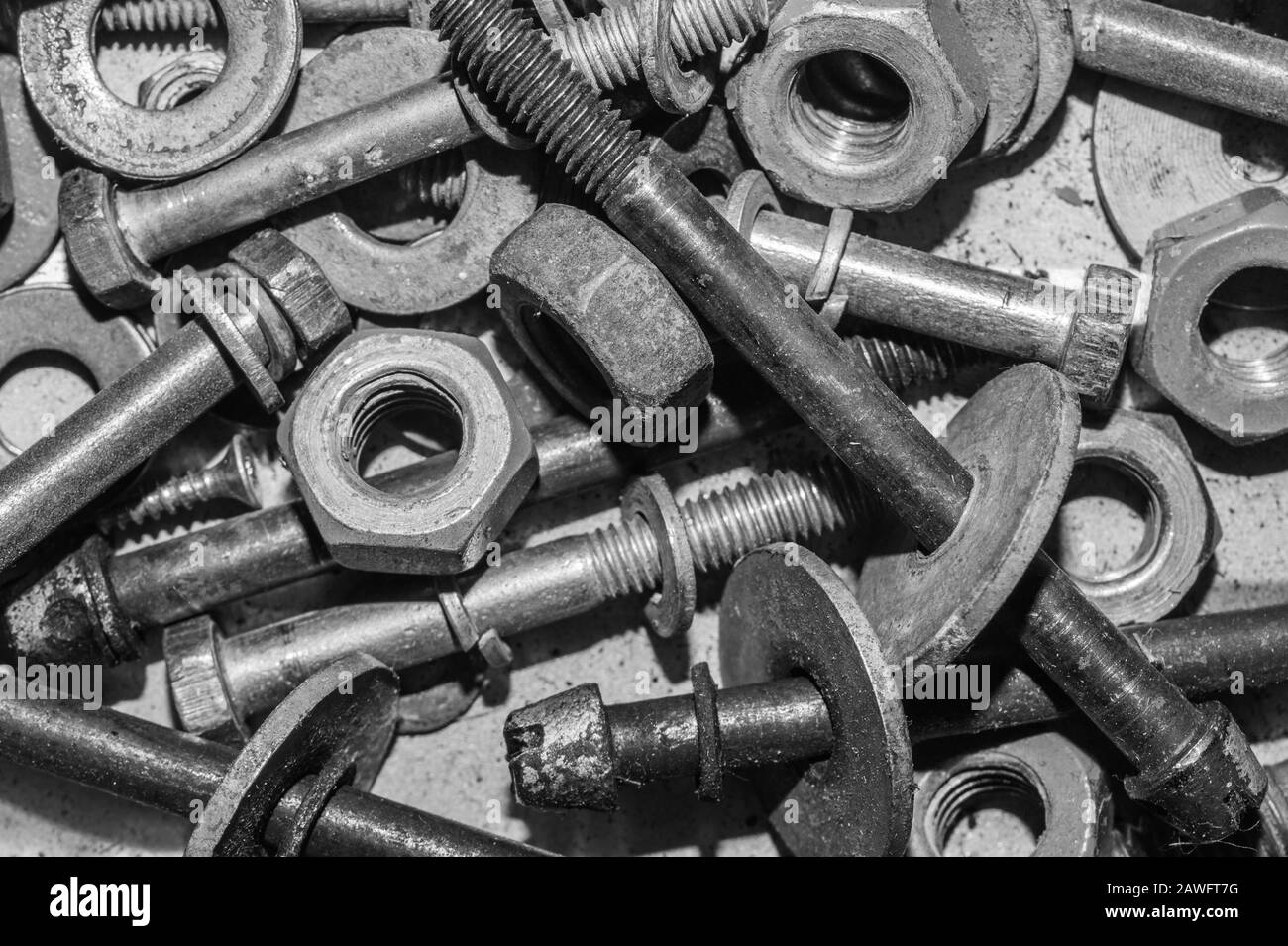 Bolts and nuts close up. fasteners background. work tool Stock Photo