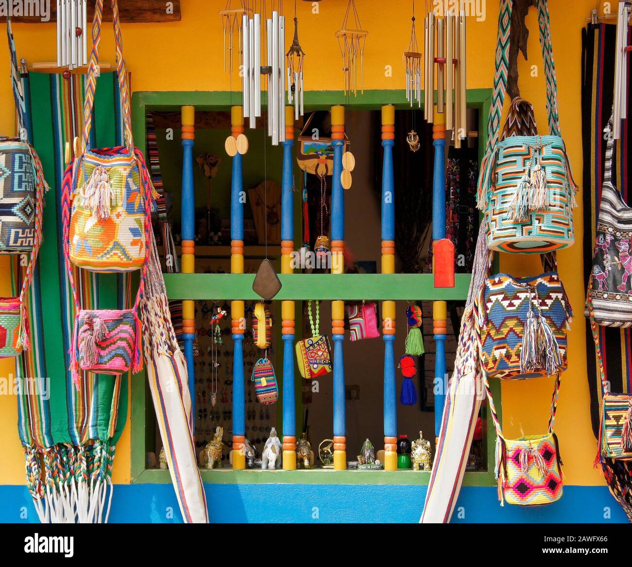 Handicrafts and souvenirs for sale at a colorful shop in Guatape, Antioquia, Colombia Stock Photo