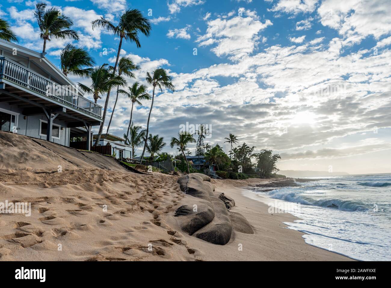 Sunset Beach, Hawaii/USA Jan 1, 2020 Loss of yards and homes due to