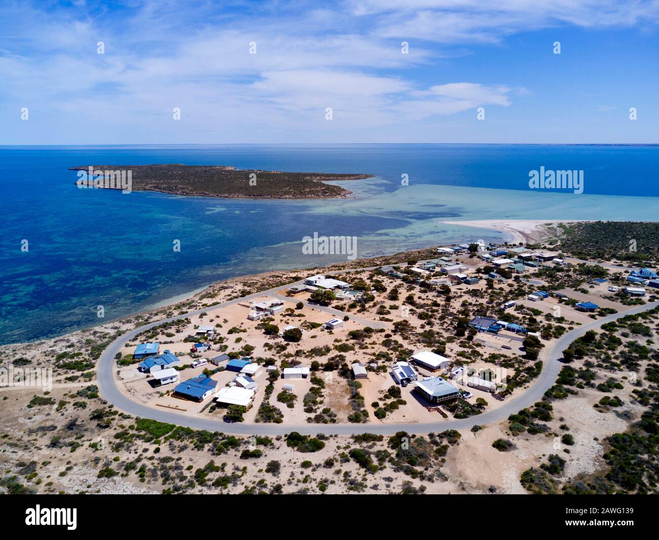 Aerial of Eba Island Conservation Park offshore from Eba Anchorage