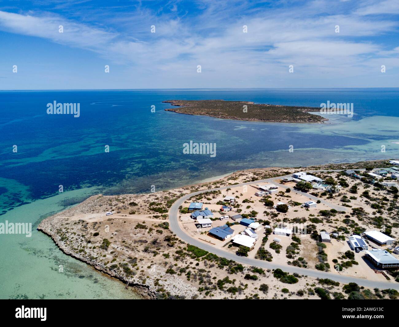 Aerial of Eba Island Conservation Park offshore from Eba Anchorage