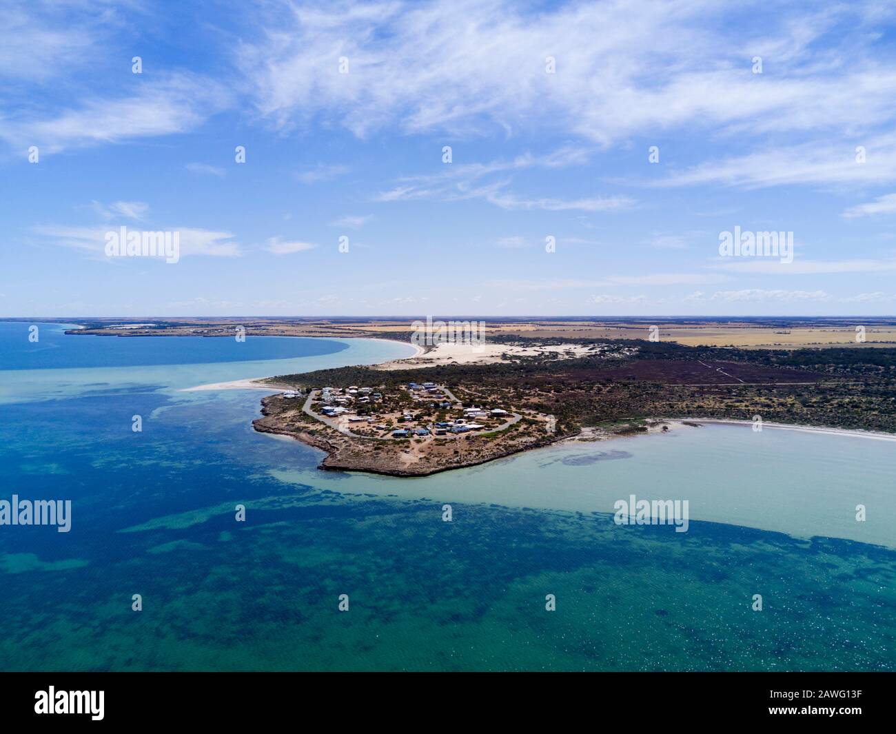 Aerial of the holiday coastal village of Eba Anchorage north of Streaky