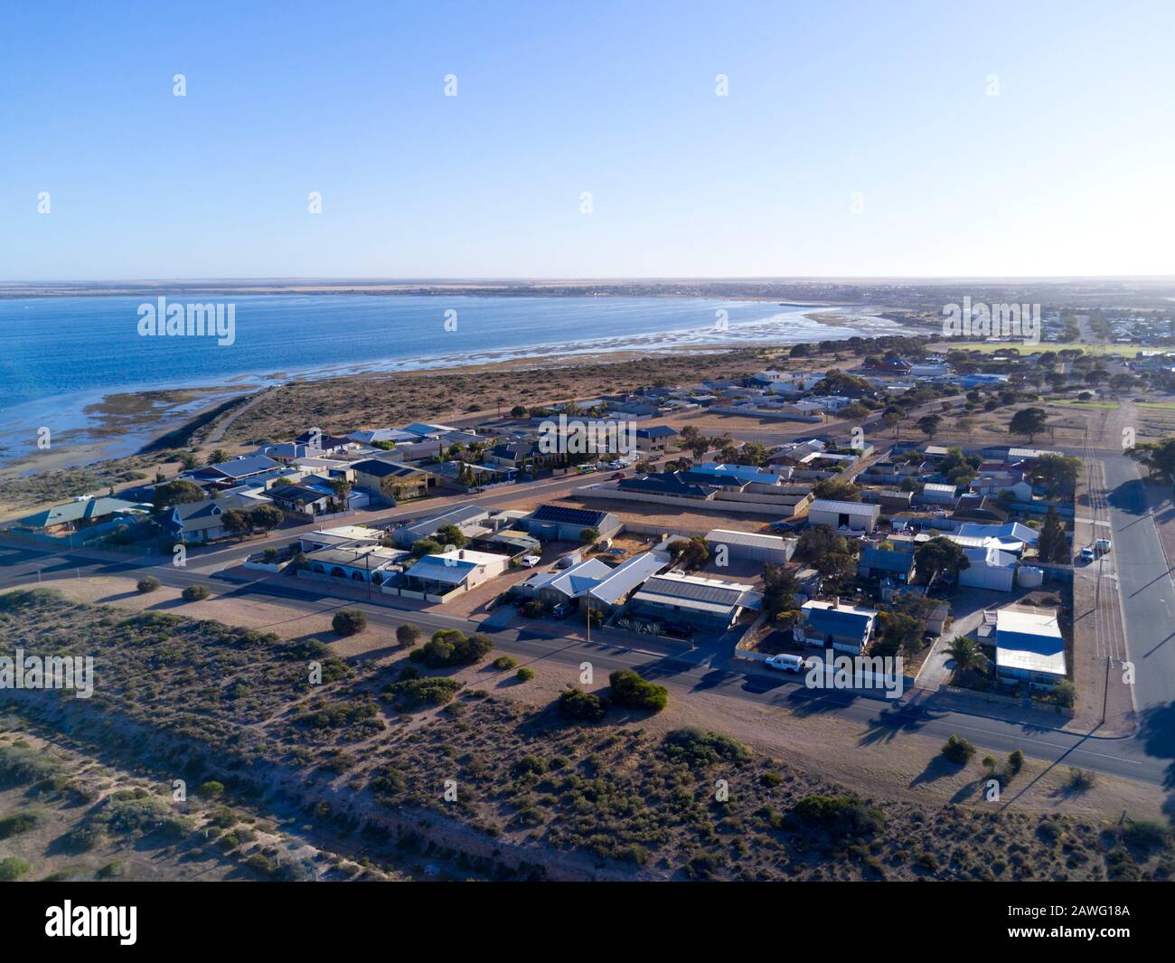 Aerial of waterfront houses in the suburb of Port Thevenard near Ceduna