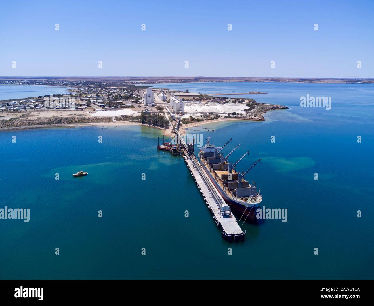 Bulk Carrier Ship berthed at Port Thevenard South Australia to load wheat for export Stock Photo