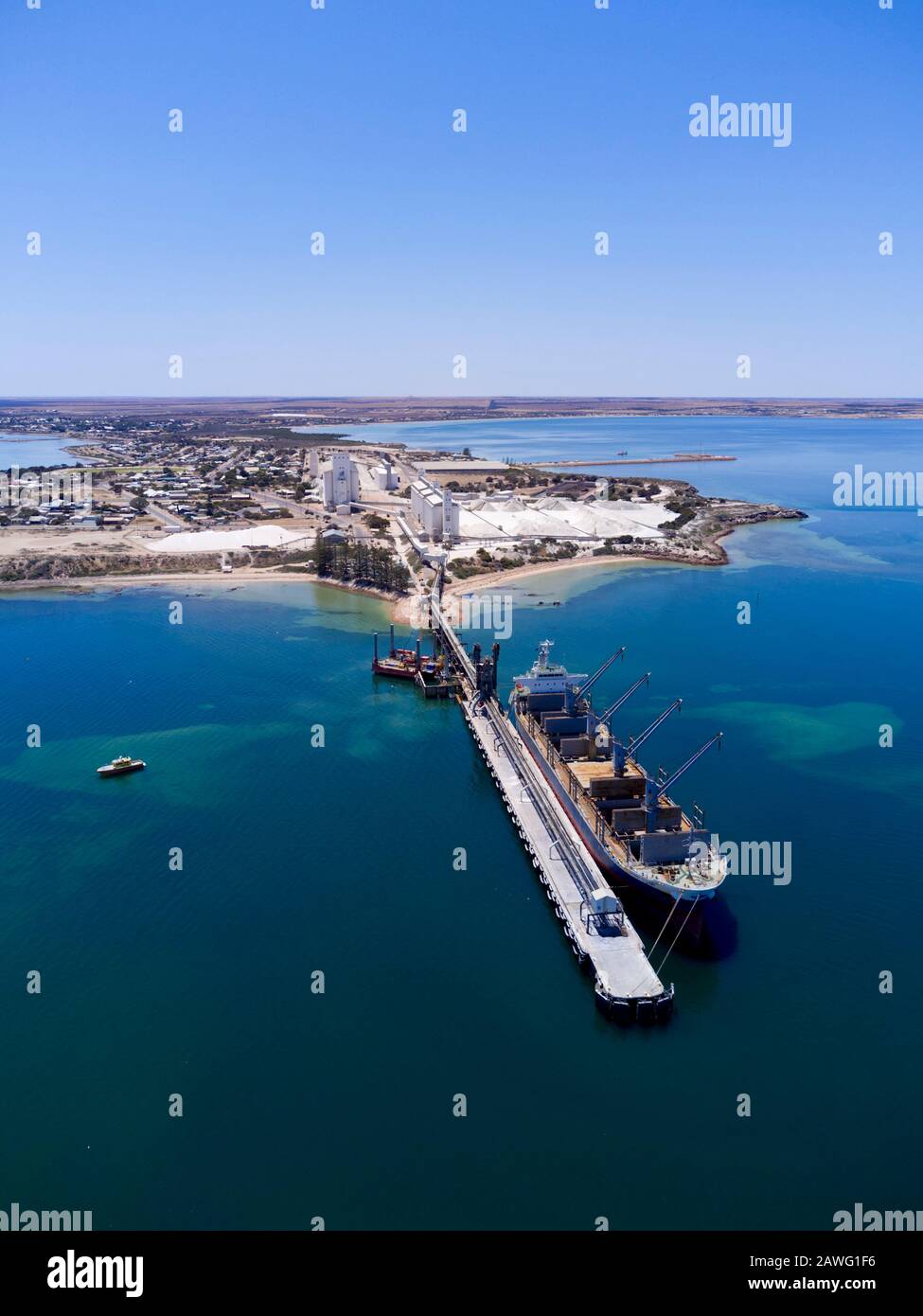 Bulk Carrier Ship berthed at Port Thevenard South Australia to load wheat for export Stock Photo