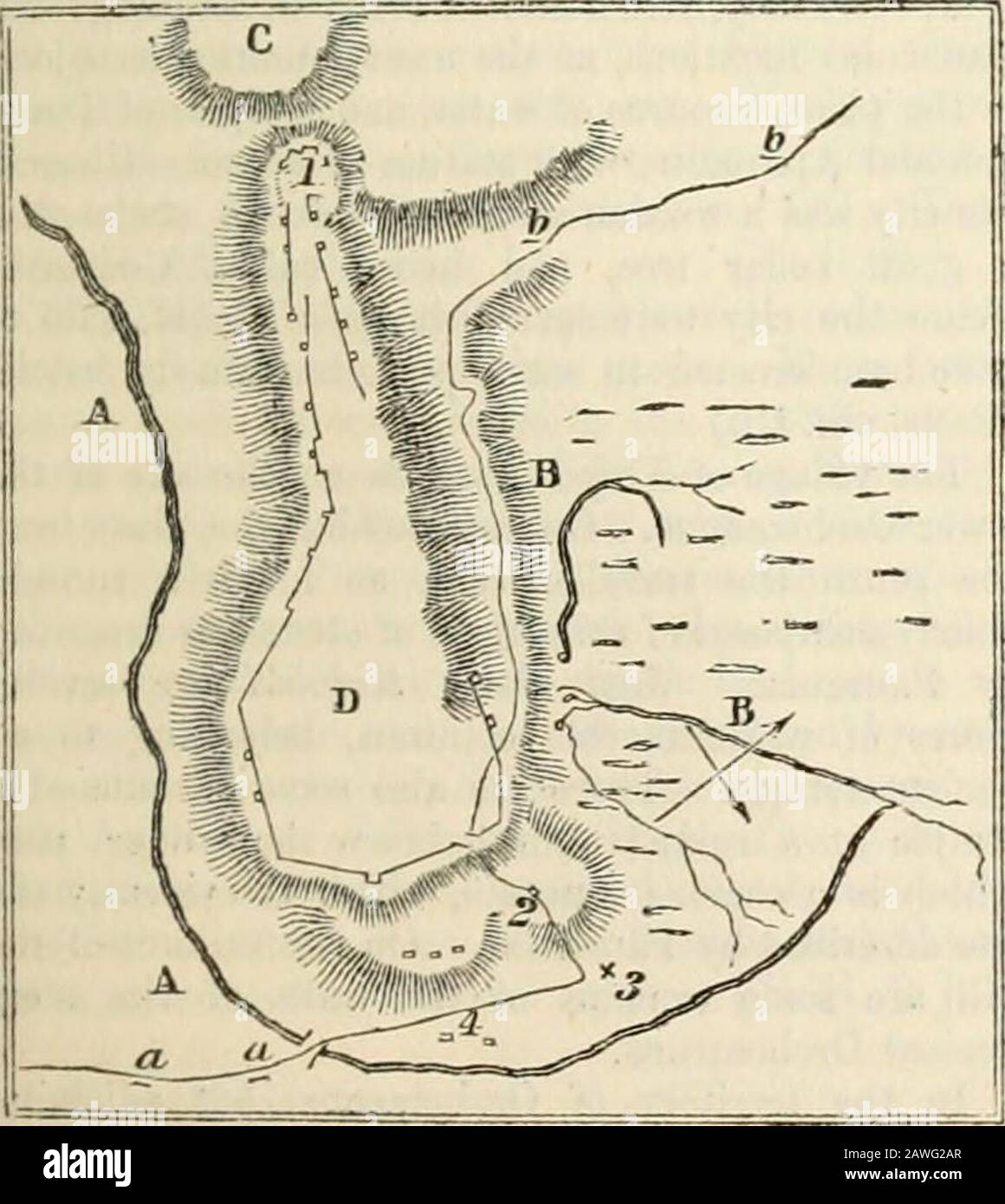 Dictionary of Greek and Roman geography . he former belongs to the earlier Orclio-menus, the latter to the later city, and dates from thetime of its restoration either by Philip or the Pho-cians. • Towards the middle of the northern side thehill of Orchomenus is most precipitous, and here thewalls are not traceable. The circumference of thewhole was about 2 miles. The citadel occupies arock about 40 yards in diameter, and seems to havebeen an irregular hexagon; but three sides only re-inain, no foundations being visible on the easternhalf of the rock. At the northern angle are theruins of a to Stock Photo