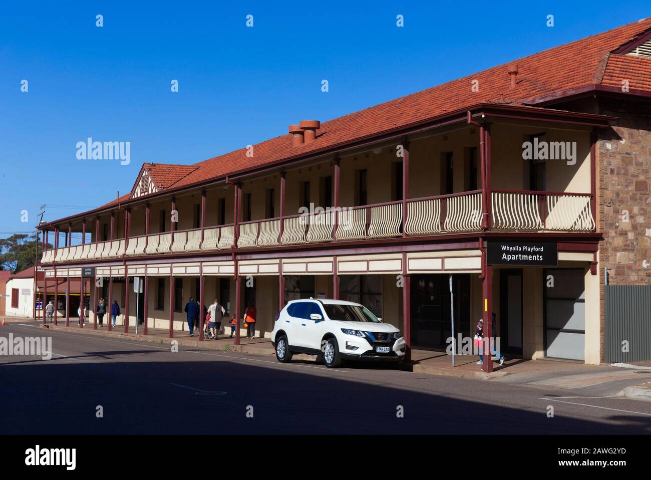 Shady verandas adorn the Playford Apartments building on Darling Terrace Whyalla South Australia Stock Photo