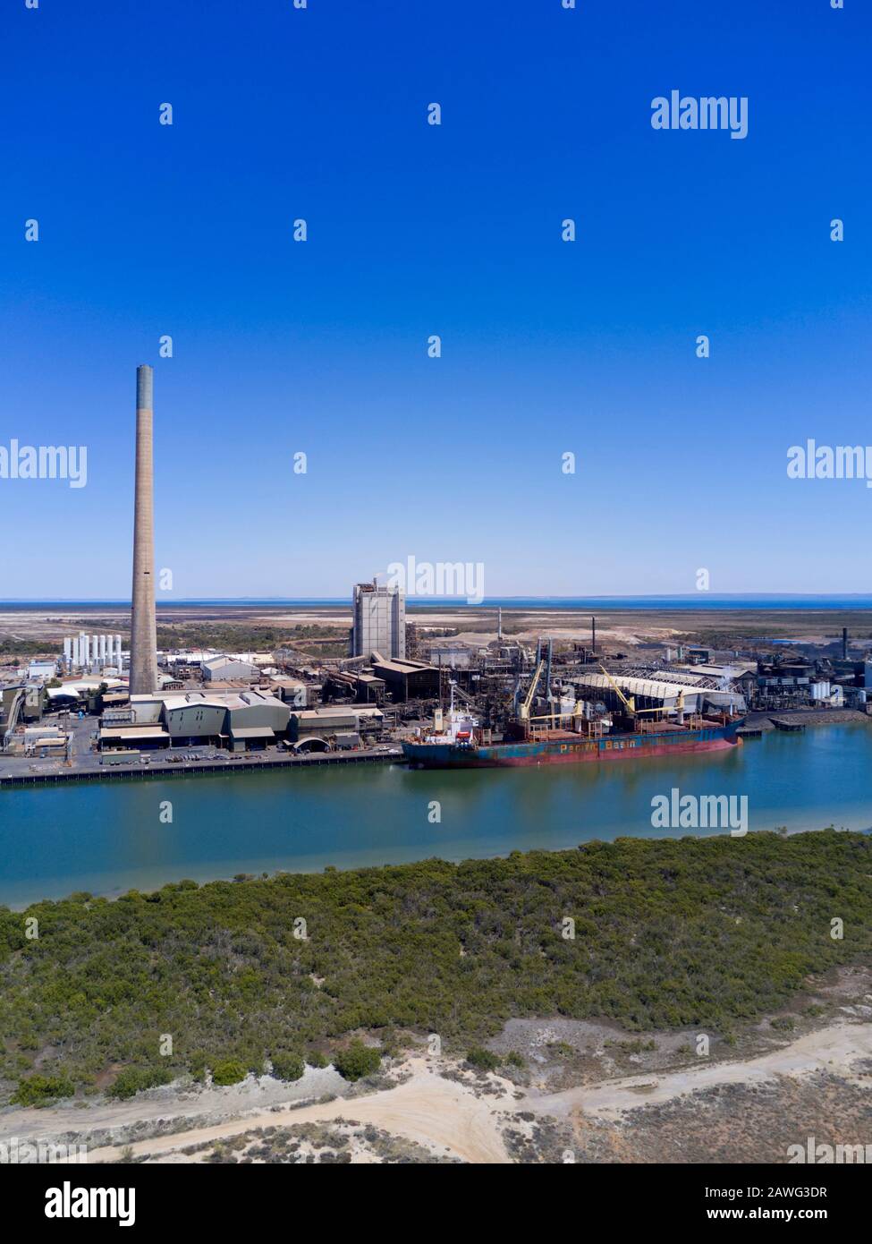 Aerial of the harbour and lead processing smelter at Port Pirie South
