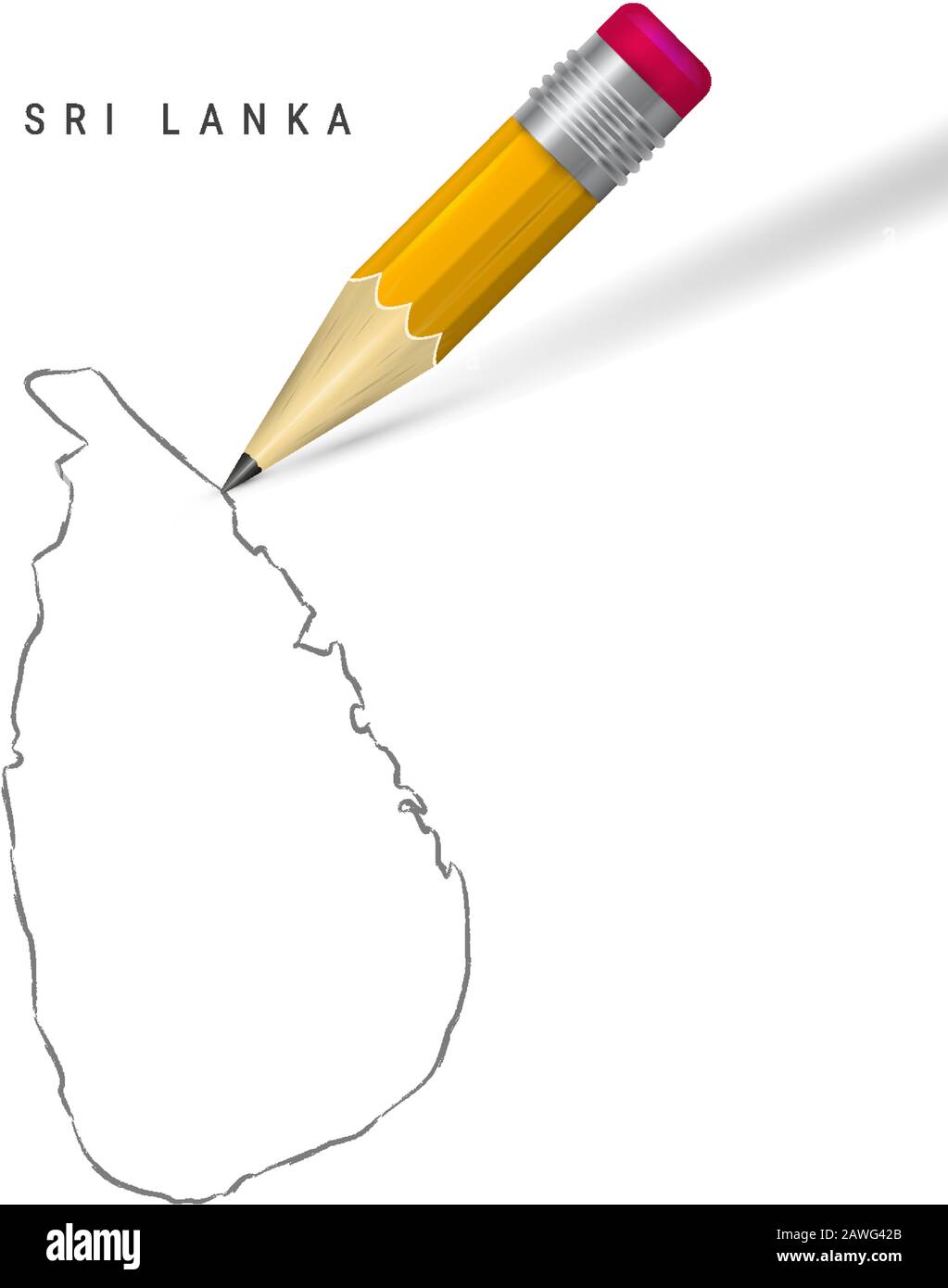 Sri Lanka freehand pencil sketch outline map isolated on white