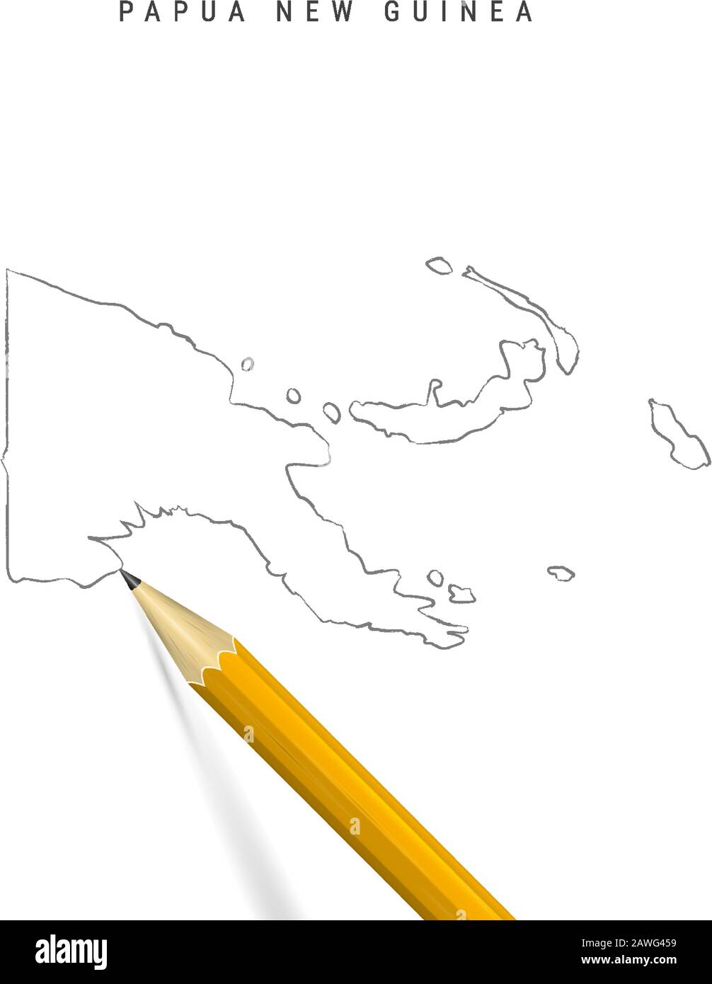 Papua New Guinea freehand pencil sketch outline map isolated on white ...