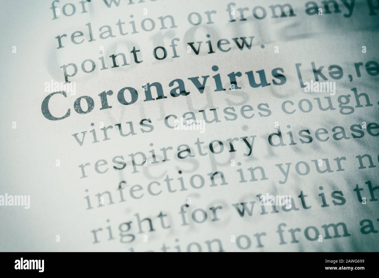 Fake Dictionary, Dictionary definition of coronavirus. Stock Photo
