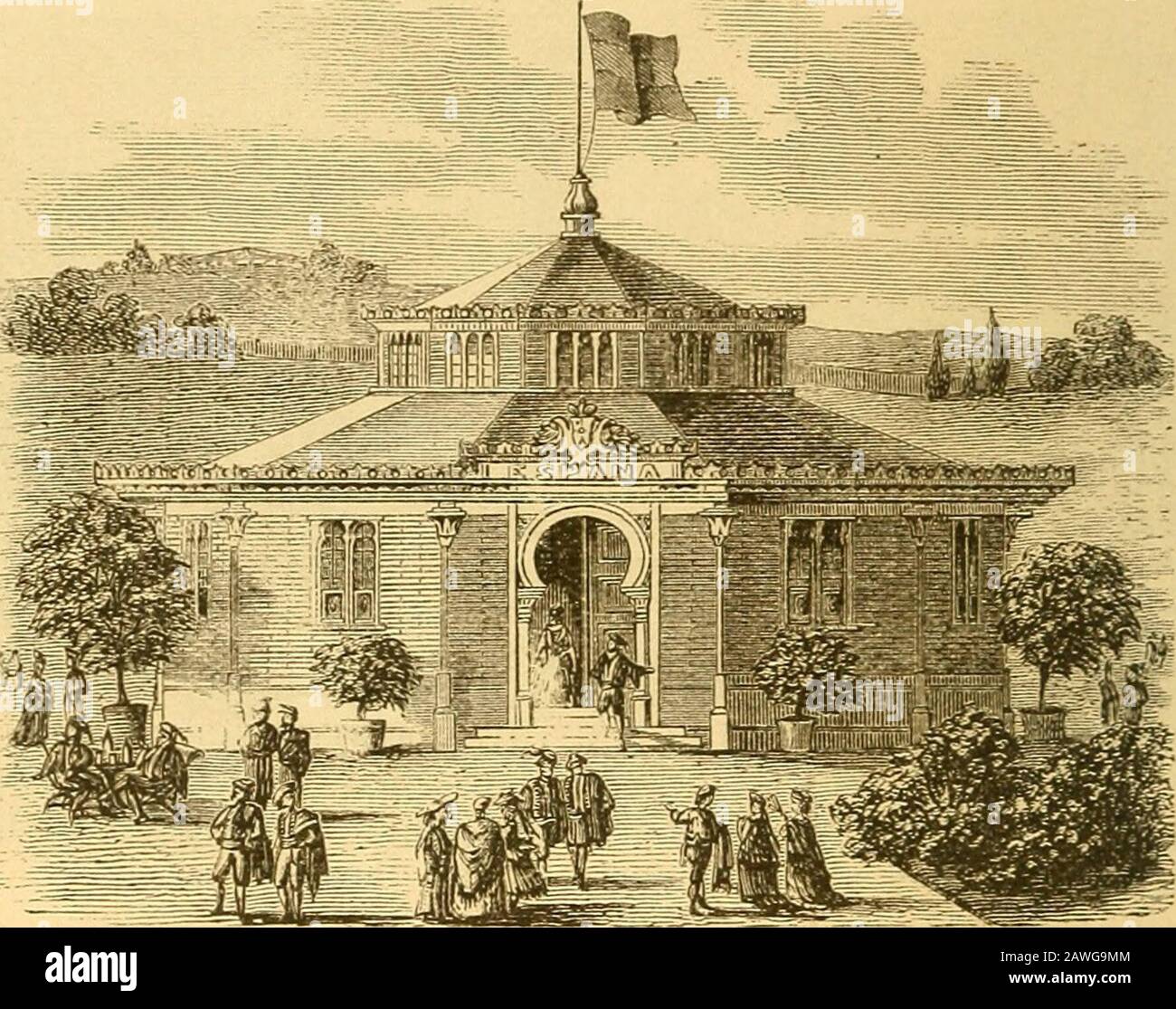 The stranger's illustrated pocket guide to Philadelphia, embracing a description of the principal objects of interest in and around the city, with directions how to reach them . SWEDISH SCHOOL-HOUSE. bcsques and reproductions of subjects from Nature are executed with a 40 CENTENNIAL EXHIBITION. clearness and precision such as we are accustomed to admire on thelacquered-ware cabinets and the bronzes of Japan.. SPANISH BUILDING. The neat little Swedish School-house, of unpainted wood, that standsnext to the main Japanese building, is attractive for its peculiarity ofconstruction. It was erected Stock Photo