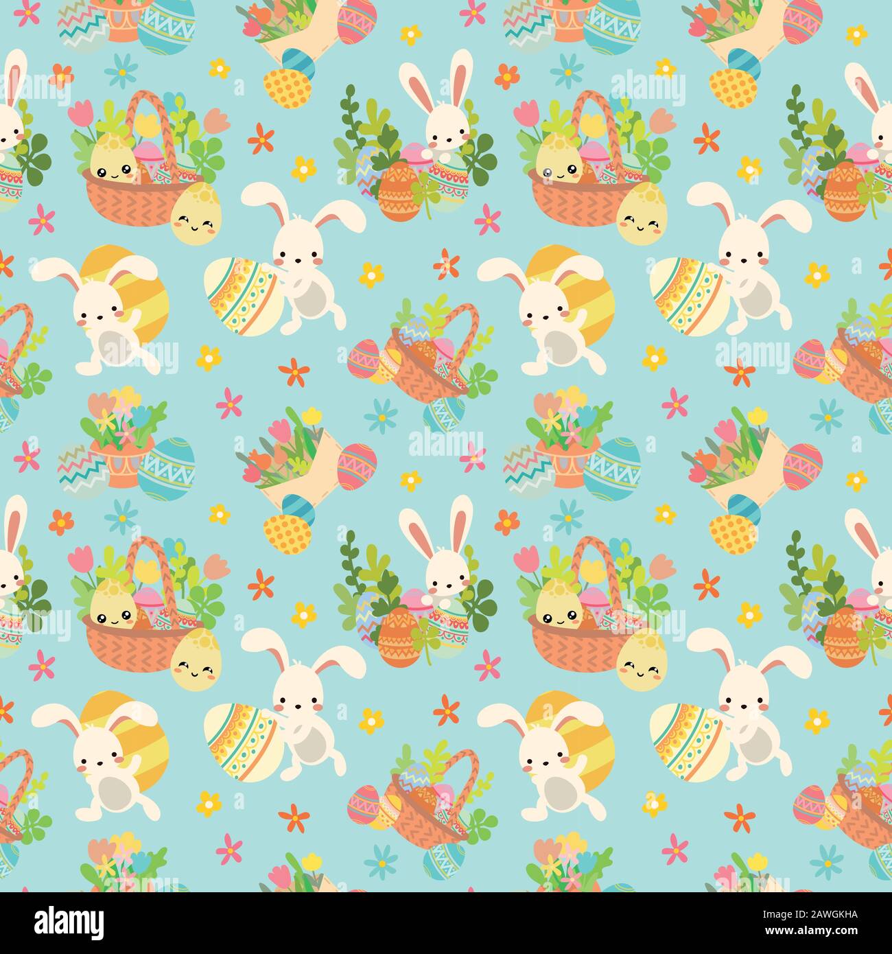 Seamless easter pattern with bunny, eggs, flowers Stock Vector Image ...