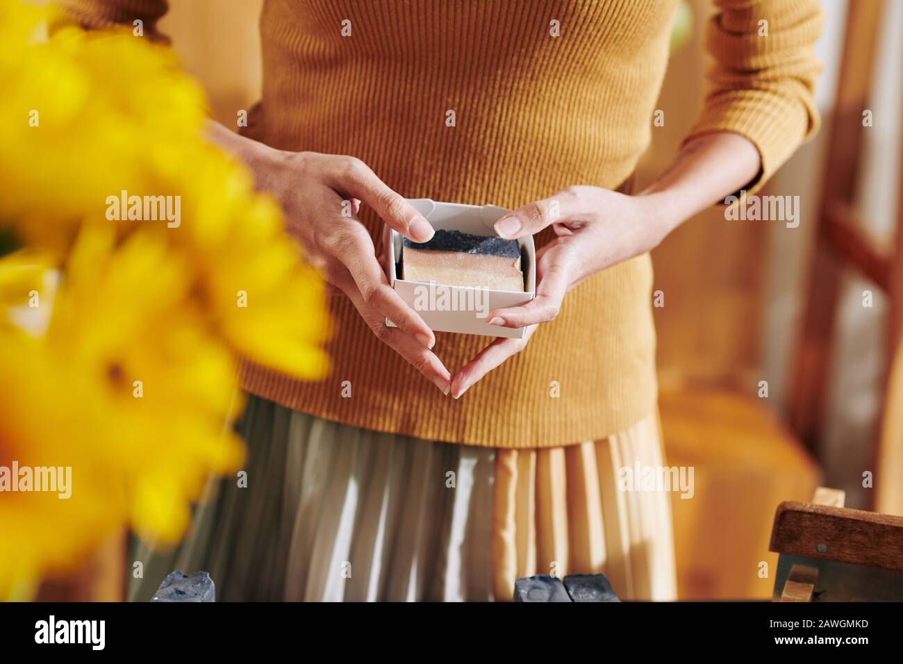 Close up woman holding bar soap hi-res stock photography and images - Alamy