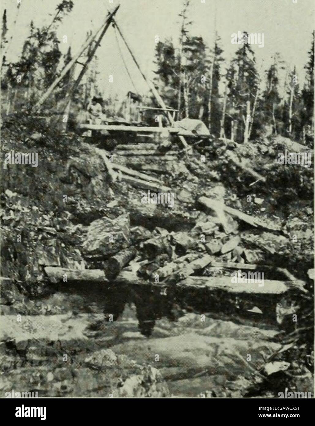 Annual report . ng considerable visible gold.The deposit appears to end. or pass into stringers, immediately east of the shaft. 1920 West Shiningtree Gold Area 49 but the vein can be traced intermittently to the west for about l.OUO feet, exceptwhere it is intruded by narrow dikes of diabase or felsite. The wall rocks are pillowlavas altered to hornblende, chlorite and carbonate schists. The deposit comprisesa quartz vein from one to three feet wide, with some stringers carrying gold onboth the hanging wall and fuotwall. Numerous showings of gold occur along thesurface of the vein for 100 feet Stock Photo