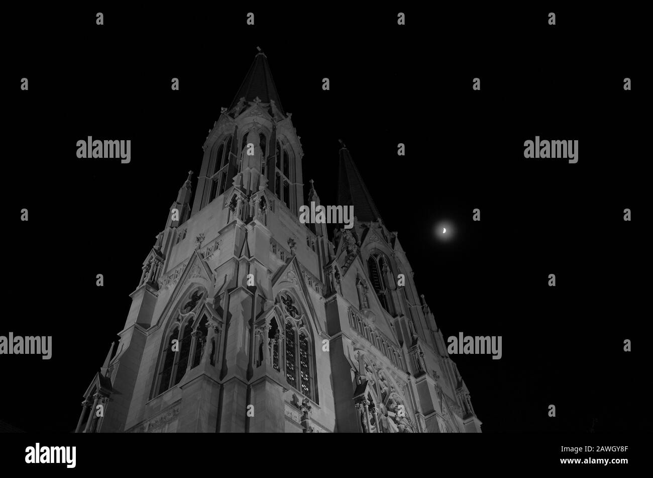 Cathedral of Saint Helena on a winter's night in black and white