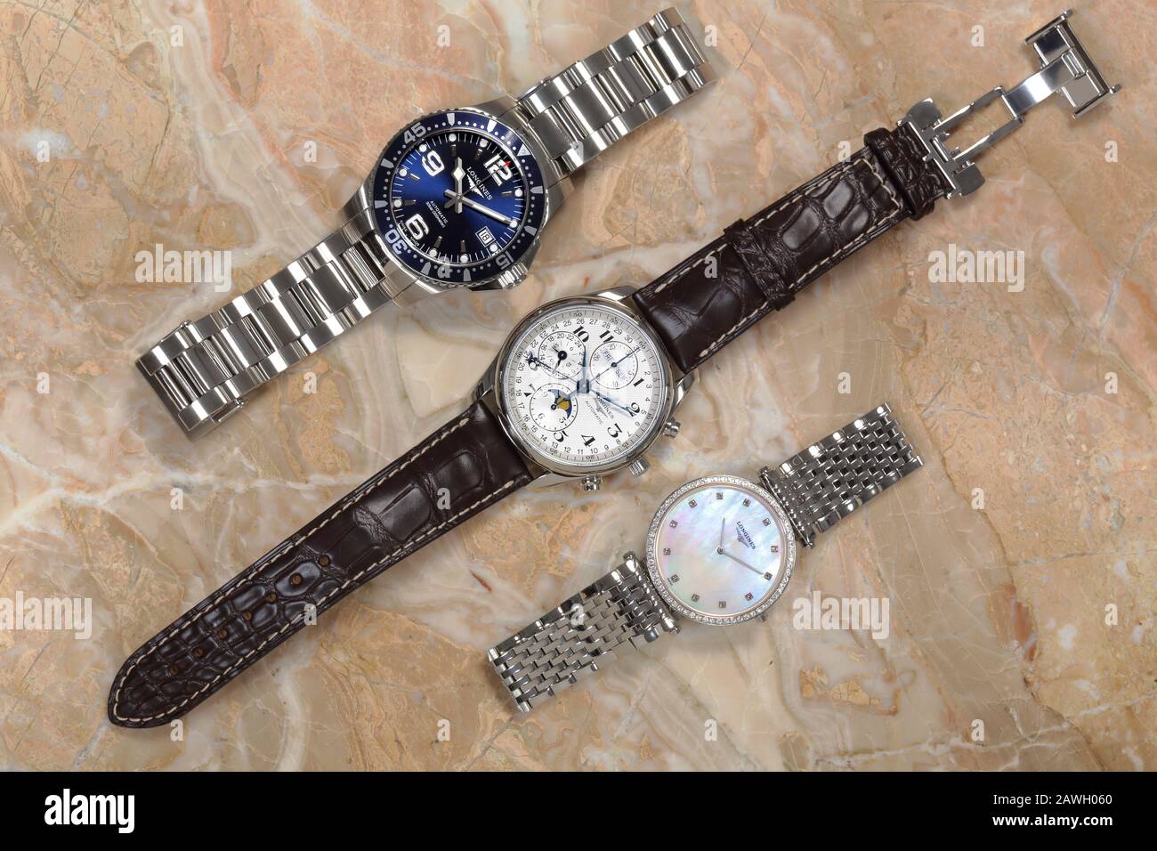 Three Longines Watches Stock Photo