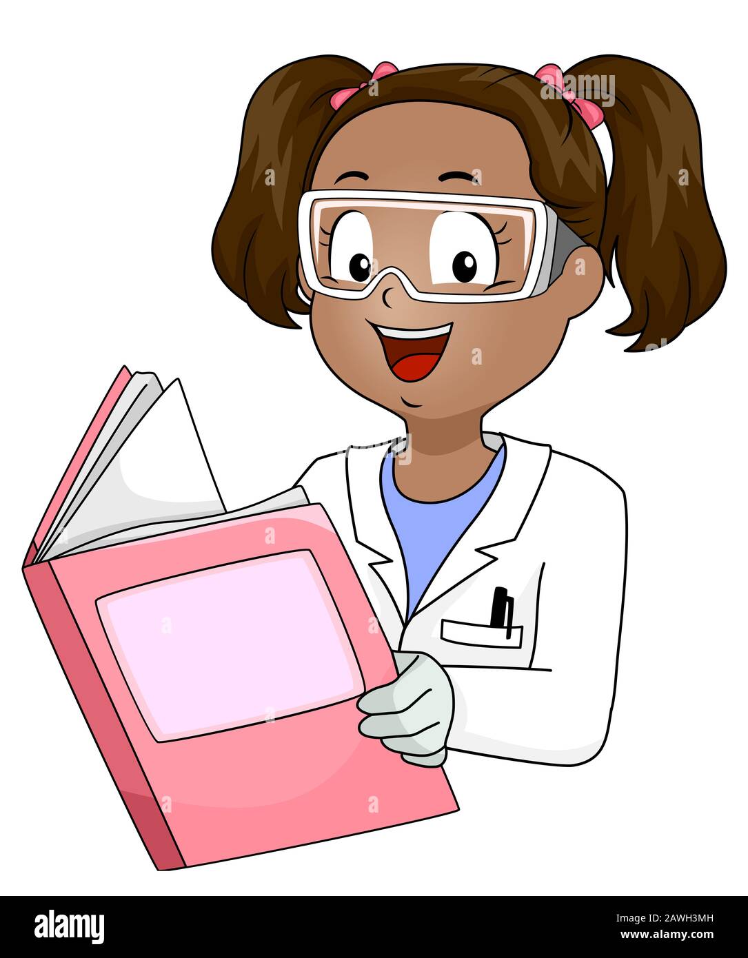 Illustration of an African American Kid Girl Wearing White Lab Coat