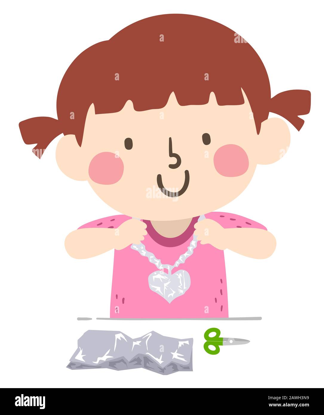 Illustration of a Kid Girl Happily Holding a Necklace Made of Aluminum