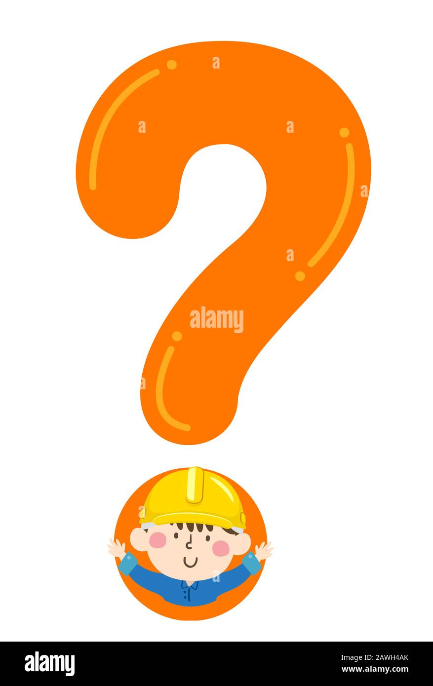 Illustration of a Kid Boy Wearing Yellow Hard Hat and Waving with Question Mark Stock Photo Alamy