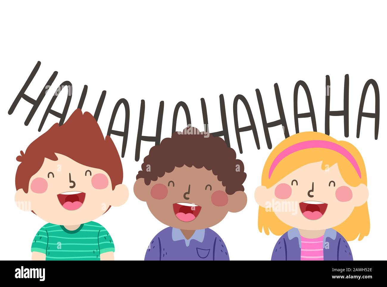 Illustration of Kids Laughing Out Loud with Mouth Open Wide Stock Photo