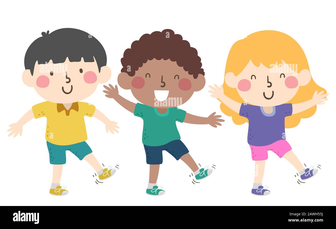 Illustration of Kids Student Lifting and Shaking their Left Feet