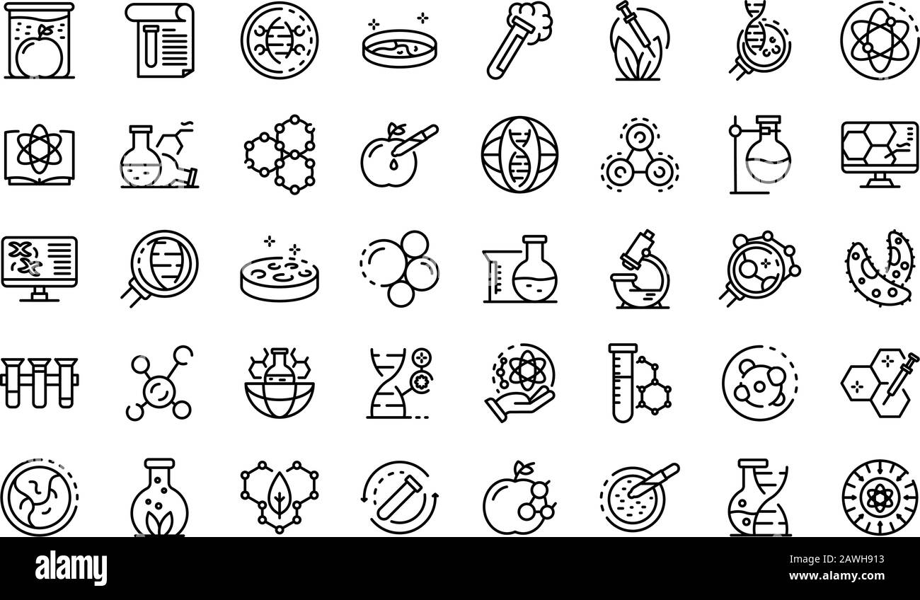 Bioengineer icons set, outline style Stock Vector