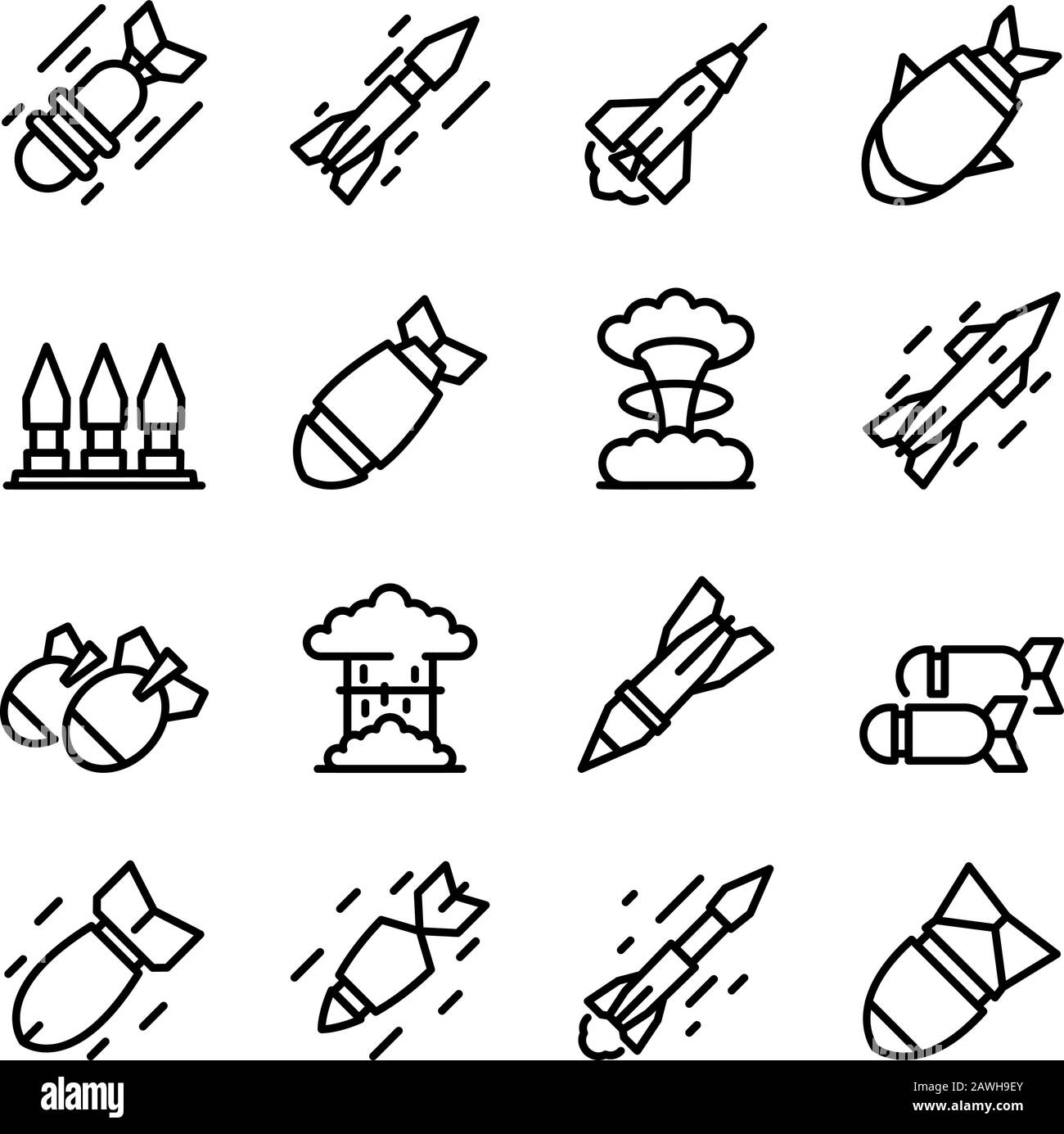 Missile attack icons set, outline style Stock Vector