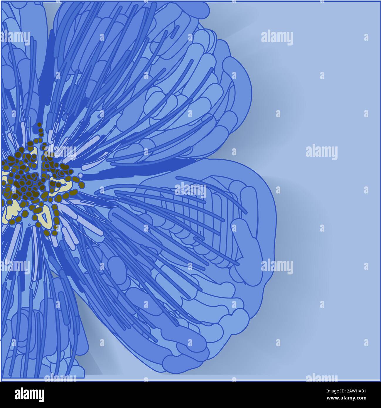 Vector template for creating postcards, advertisements and invitations. Just paste the text. instagram format .Flower blue macro.. Stock Vector