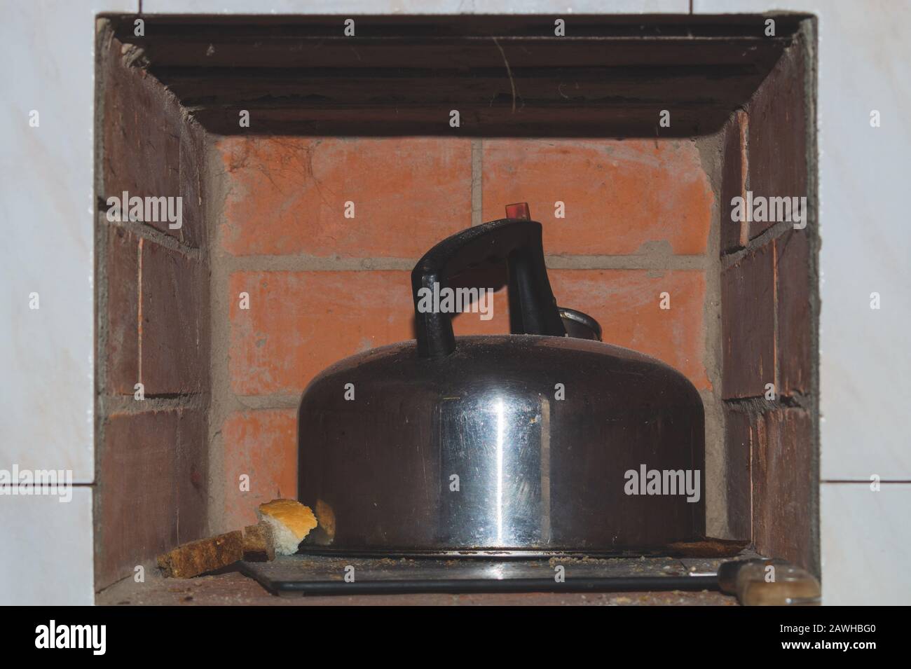 Old aluminium kettle. still life in rustic kitchen Stock Photo Alamy