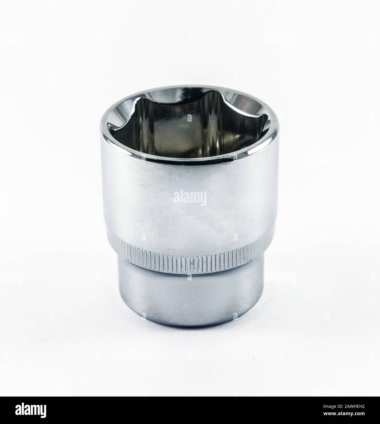 Chrome socket wrench isolated on white background Stock Photo