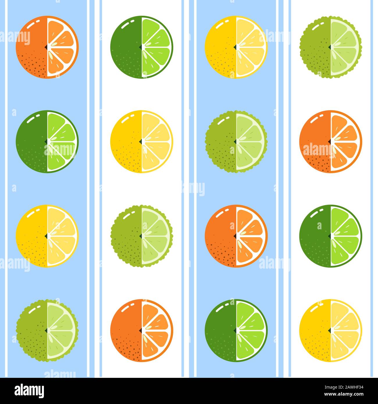 Fruits Citrus equally oriented seamless vector pattern on blue and ...