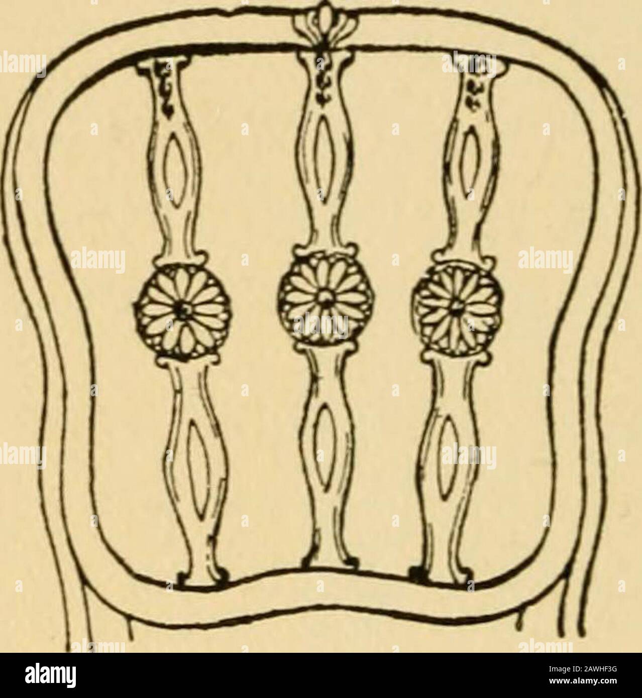 The practical book of period furniture, treating of furniture of the English, American colonial and post-colonial and principal French periods . Fig. 1. Examples of Hepplewhite Splat, Oval and Bar Backs. As much alike as Hepplewhite and Sheraton pat-terns are in many respects, one sharp contrast must bedrawn between the styles. Though both men held tostraight structural lines in their designs of cabinet-work, and to a very large extent in chair- and table-work, Hepplewhite is regarded as the exponent of thecurve and Sheraton as the exponent of the straightline. Hepplewhite introduced his curvi Stock Photo