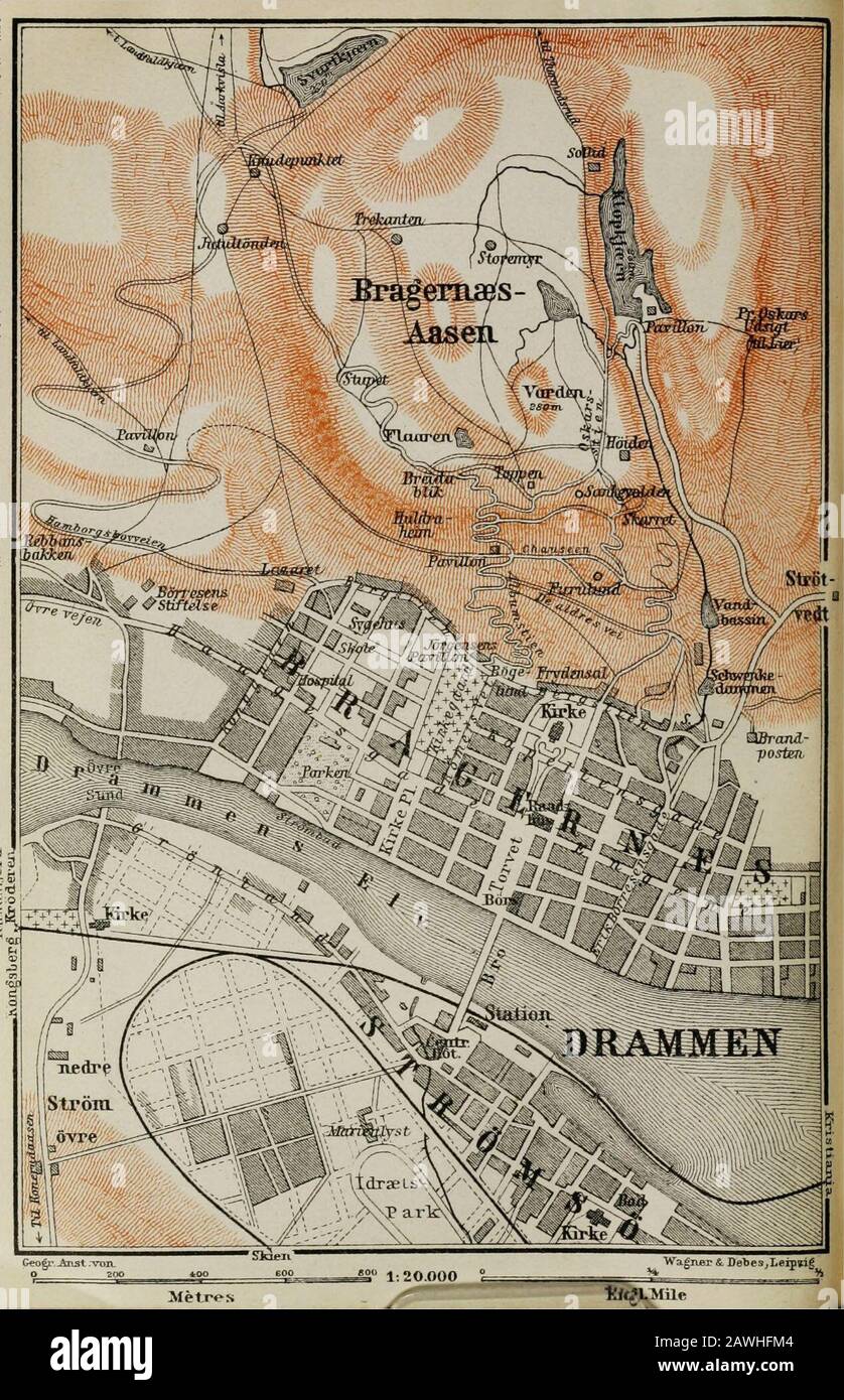 Norway, Sweden, and Denmark: with excursions to Iceland and Spitzbergen ;  handbook for travellers . tftglLMiln to Skien- DRAMMEN. 3. Route. 21 ,r  ^3,KiL f^fl (340 ft^ with a new chuich. We