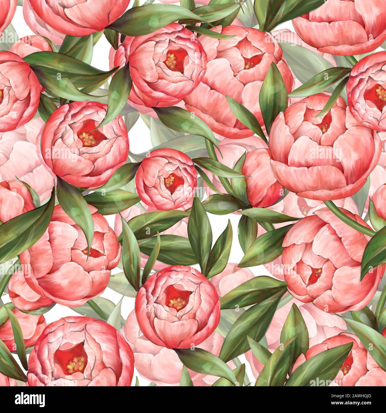 Seamless floral pattern with peonies Stock Photo - Alamy