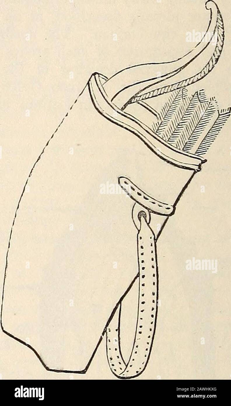 A dictionary of Greek and Roman antiquities.. . When not used, the bow was put into a case(to^oO^kyi, yoopvros, Corytus), which was made ofleather, and sometimes ornamented (&lt;paeii/6s, Horn.Od. xxi. 54). The bow-case is very conspicuousin the sculptured bas-reliefs of Persepolis. Itfrequently held the arrows as well as the bow,and on this account is often confounded with thePharetra or quiver. Though its use was com-paratively rare among the Greeks and Romans,Ave find it exhibited in a bas-relief in the MuseoPio-Clementino (vol. iv. tav. 43), which is copiedin the annexed cut.. ARDALION (ap Stock Photo