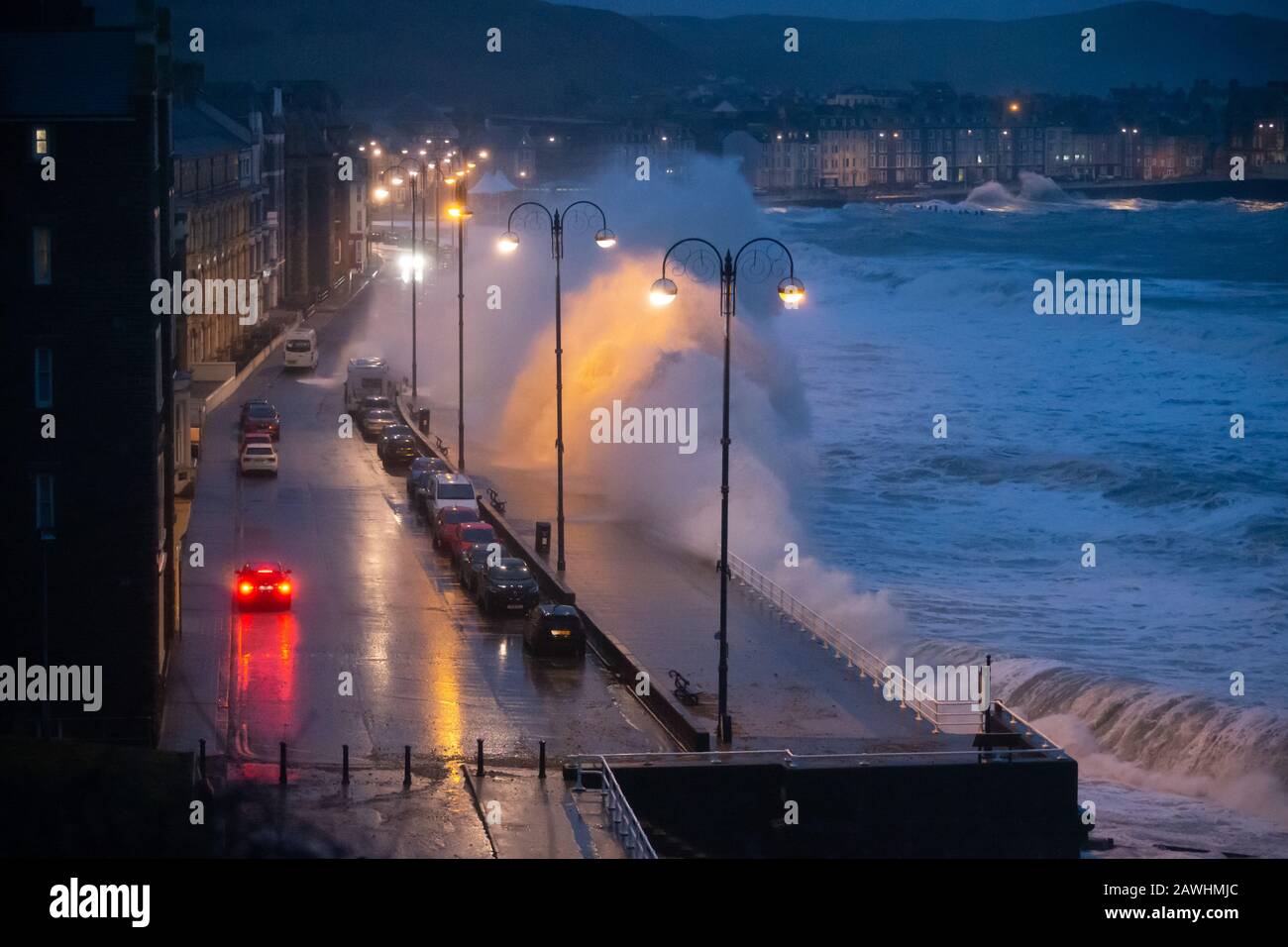 Aberystwyth, Wales, UK. 9th Feb, 2020. Storm Ciara arrives at morning high tide in Aberystwyth, Ceredigion Credit: atgof.co/Alamy Live News Stock Photo