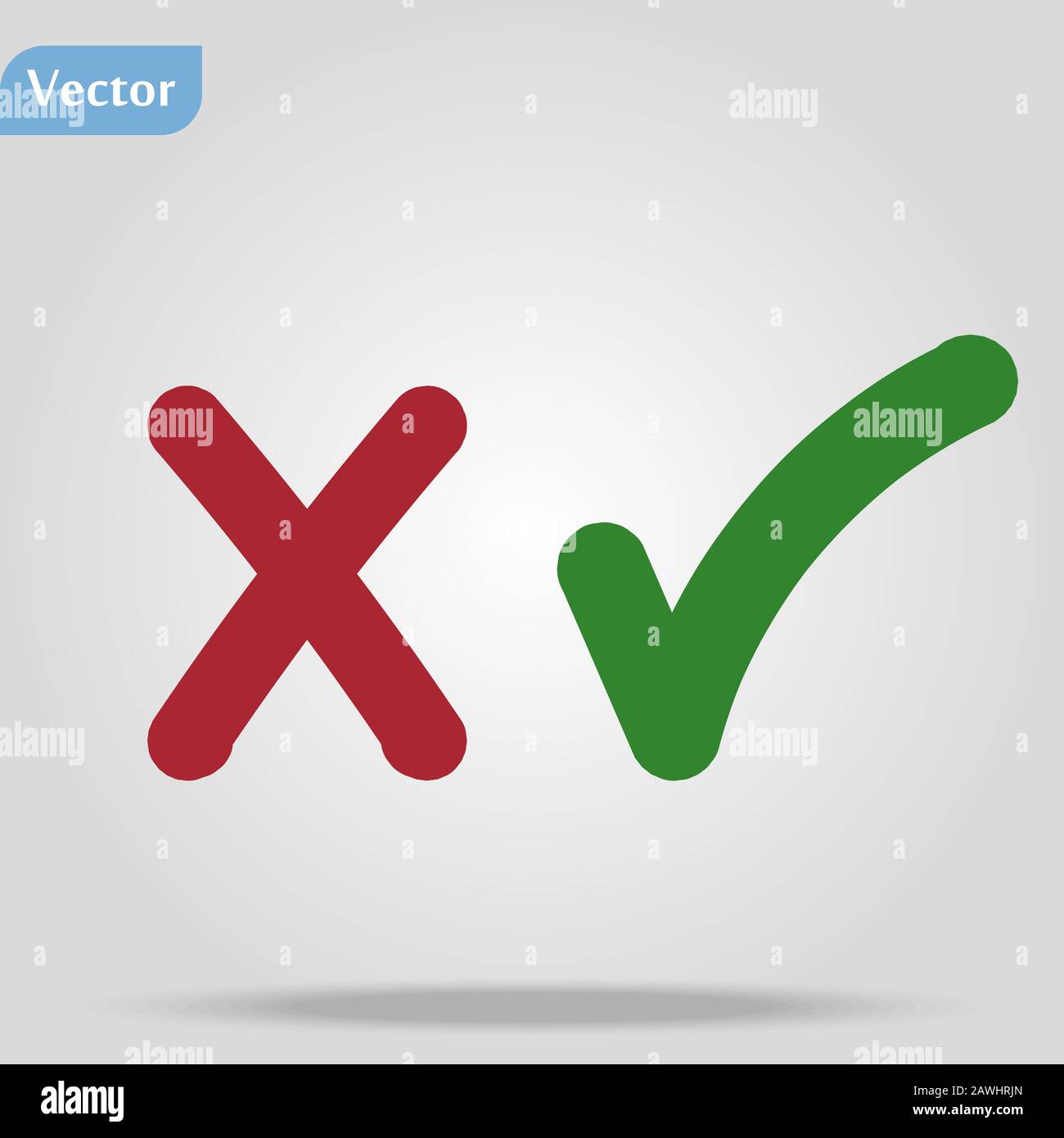 Thin line check mark icons. Green tick and red cross checkmarks flat ...