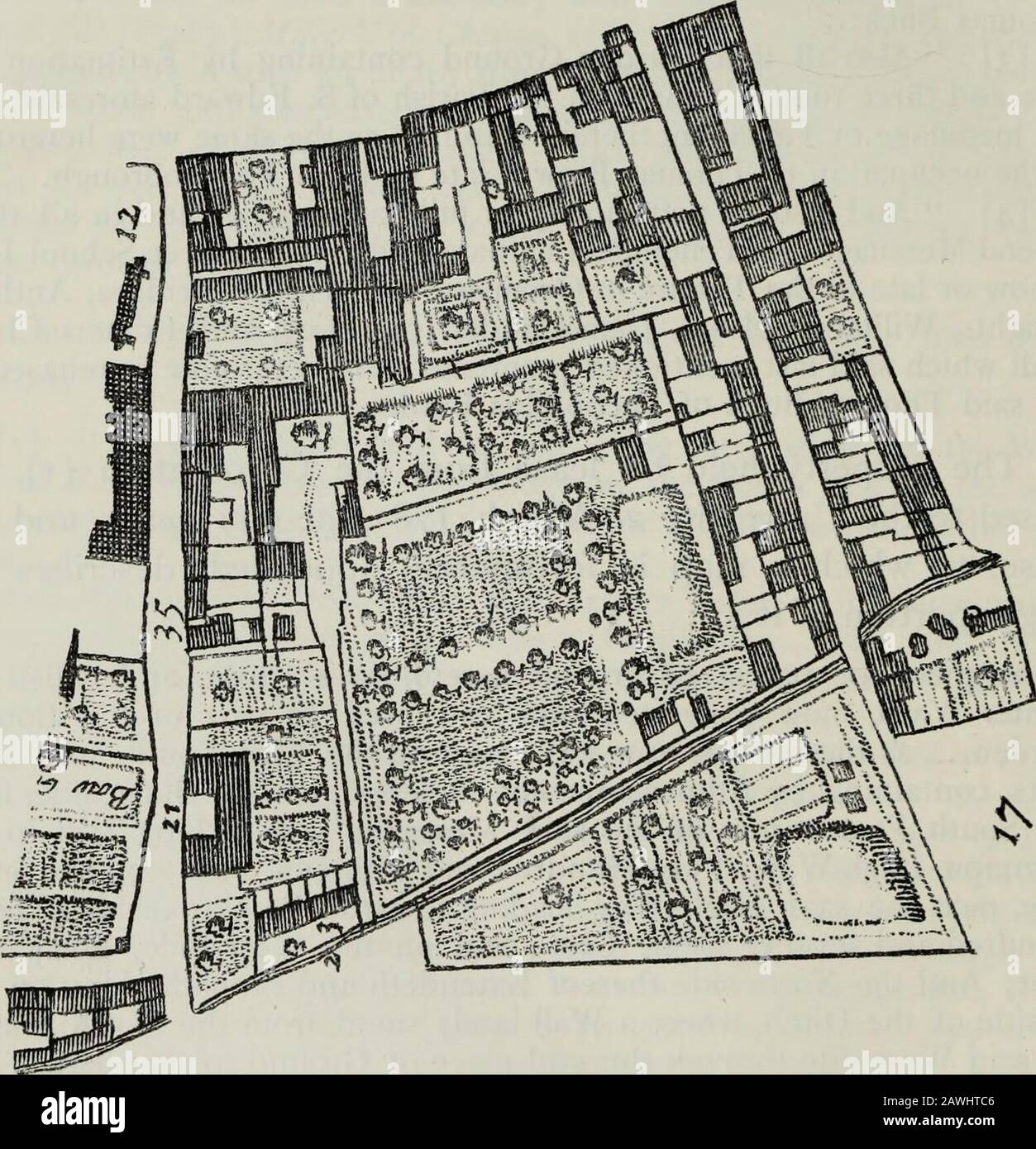 The architectural history of the University of Cambridge, and of the colleges of Cambridge and Eton . that part of thesame Ditch which is opposite to the South West Corner of the Gardenbelonging to the said Messuage..., And from the outside of the saidDitch at that Place to the said South West Corner of the said Garden,and from thence along by the South side of the said Garden, and SouthEnd of the said Messuage or Tenement, to the North End of theEast Wall next Fair Yard Lane aforesaid. This description, though the measurements cannot be ex-actly fitted to the ground in its present state, enab Stock Photo