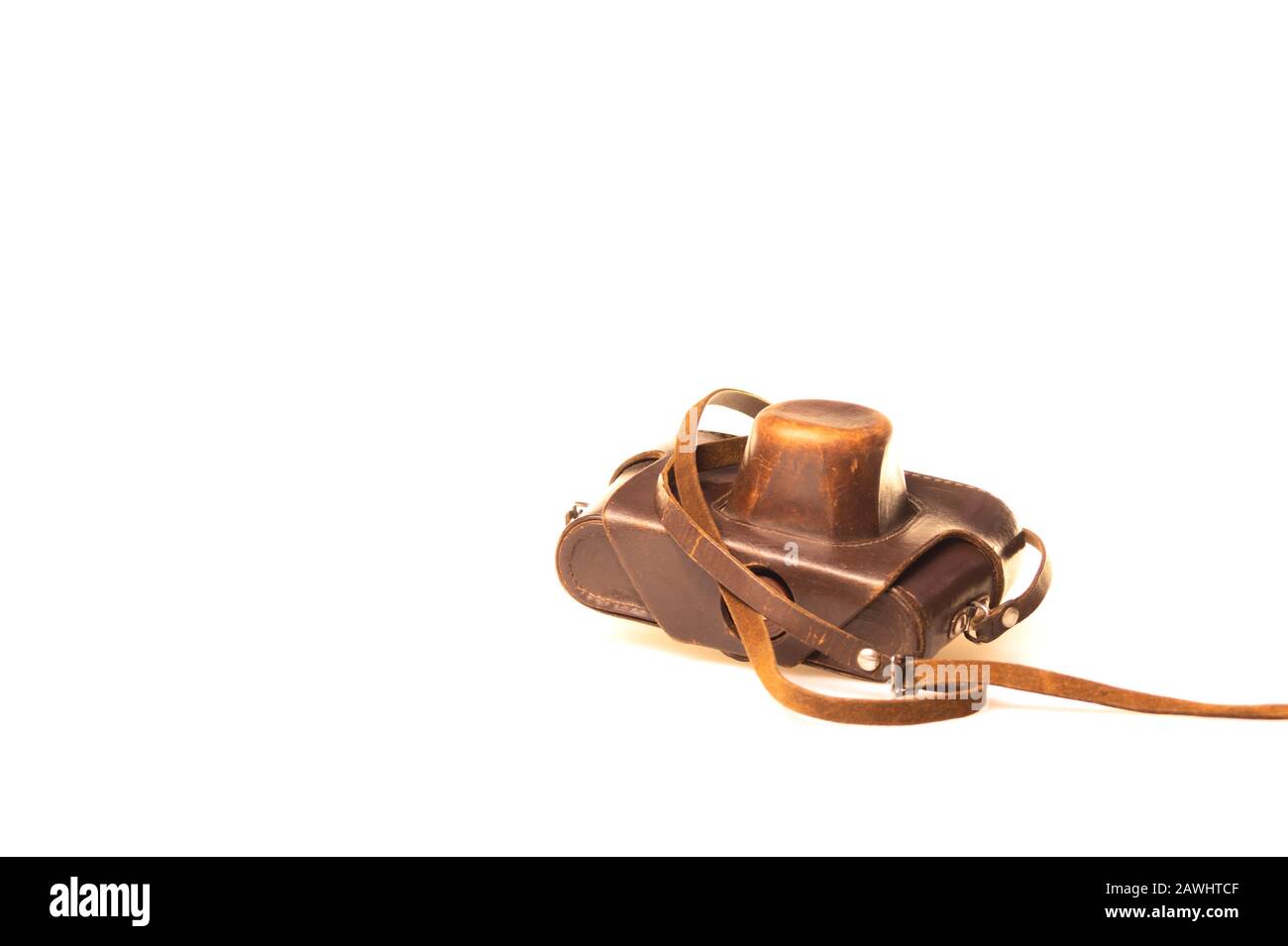 Old camera in brown leather case Stock Photo Alamy