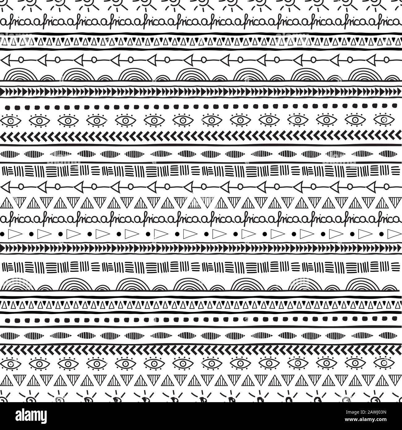 Hand drawn African inspired vector seamless pattern background in ...