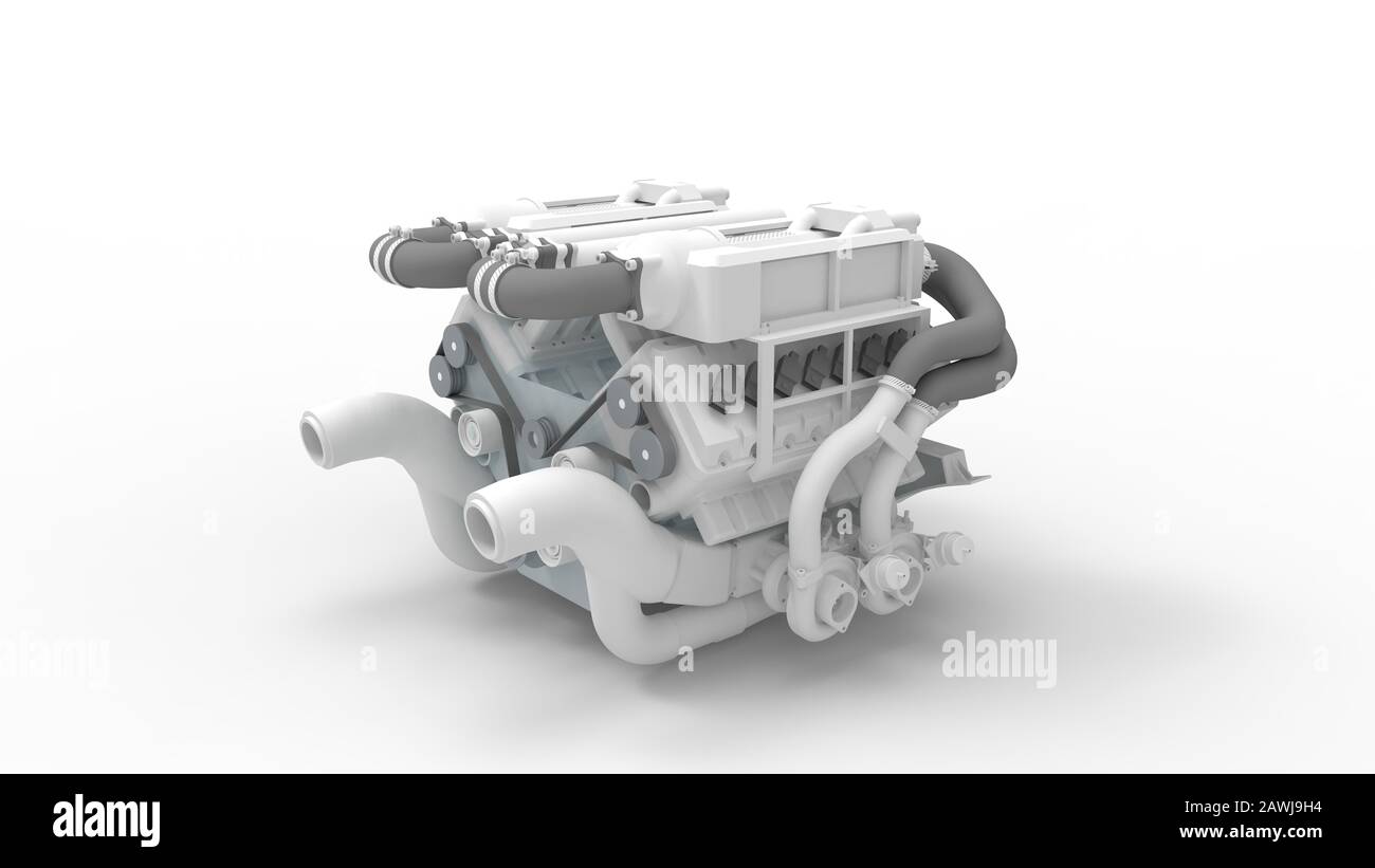 3D rendering of a computer generated engine isolated in white ...