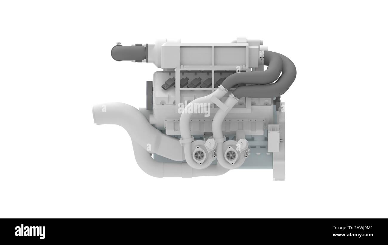3D rendering of a computer generated engine isolated in white ...