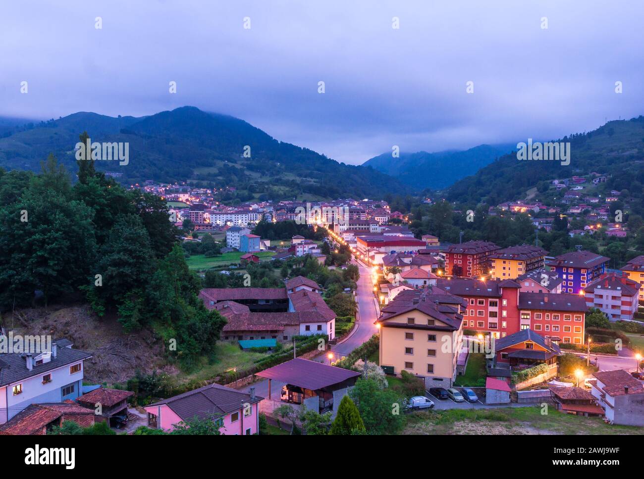View on spanish town Cangas de Onis Stock Photo