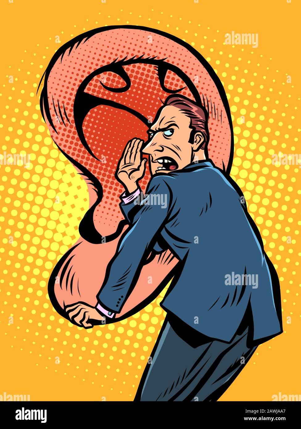 Secrets and rumors concept. A man whispers a secret in big ear Stock Vector