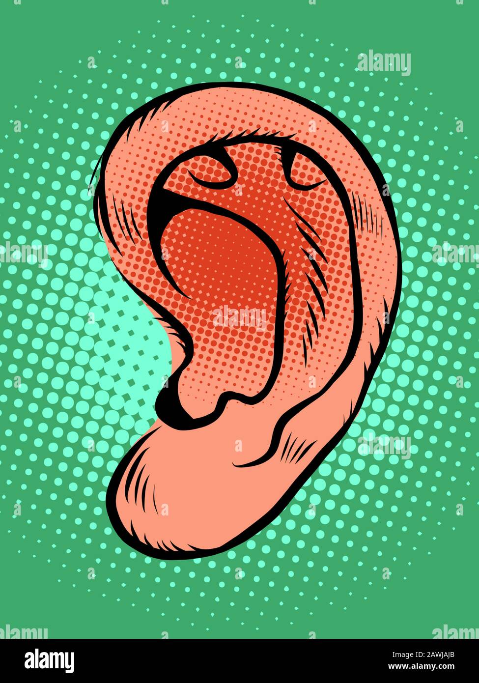 ear part of the body, hearing sounds Stock Vector