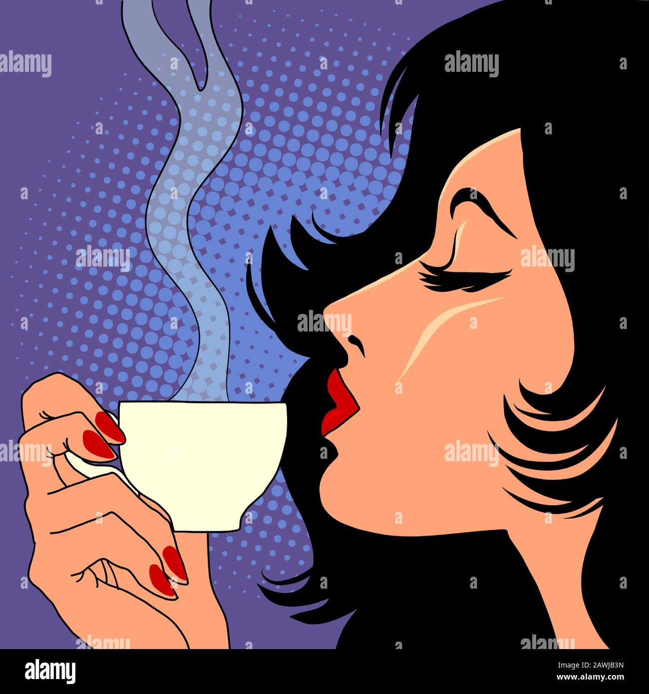 woman drinking hot coffee Stock Vector
