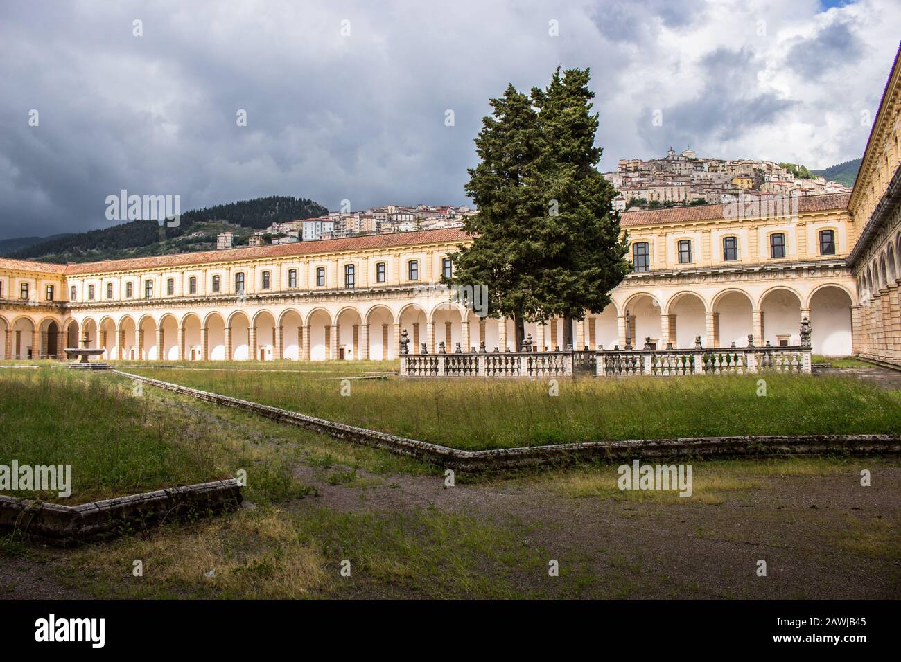 Padula, Salerno, Campania, Italy - May 21, 2017: Big Cloister in the Certosa di San Lorenzo Stock Photo