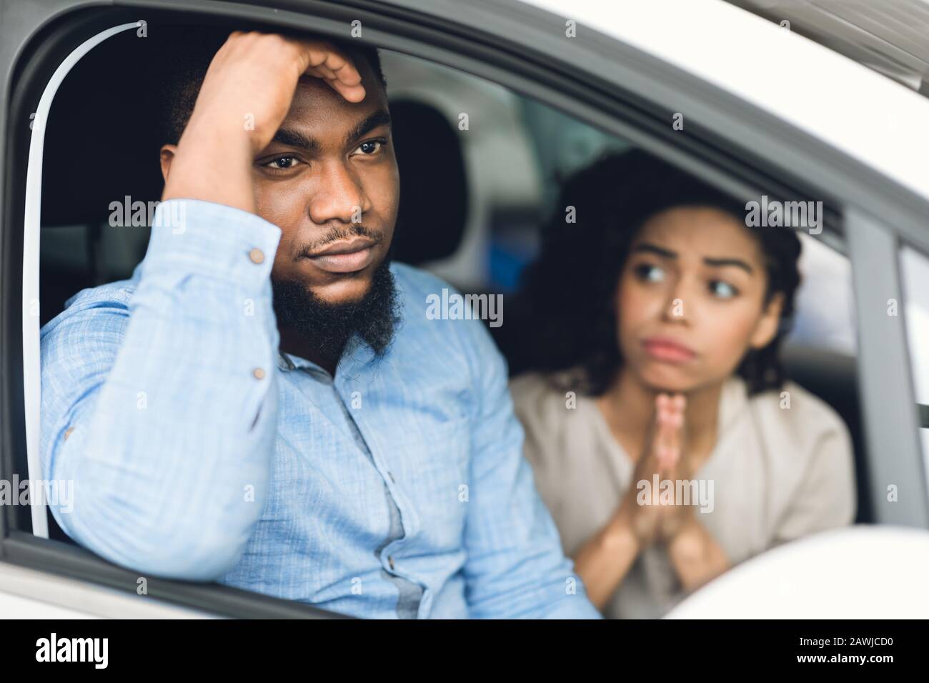 Wife Asking Husband To Buy Expensive Car Sitting In Auto Stock Photo